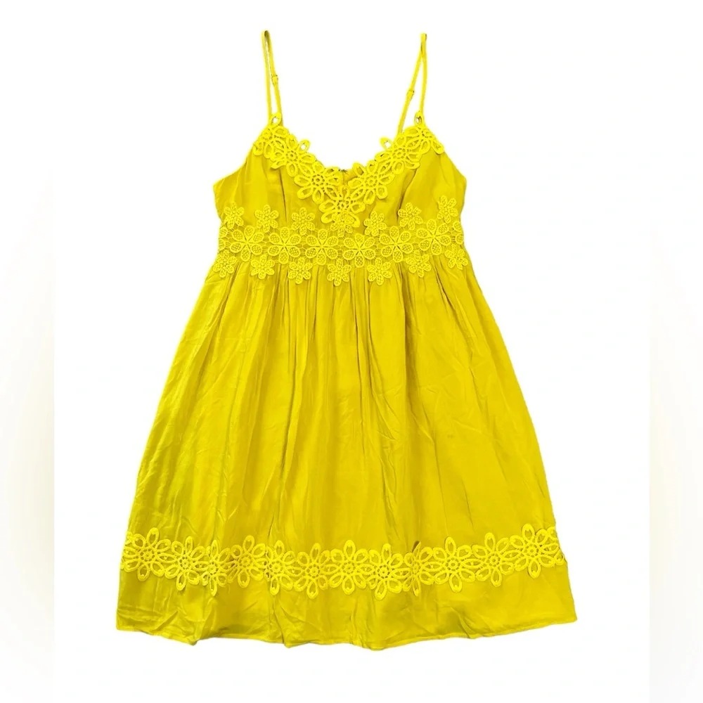 TOPSHOP yellow appliqué spaghetti strap boho babydoll sundress size 2 EUC